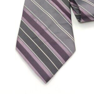 Axist Silk Tie Men’s 60” Gray Purple Stripe Retro 80s 90s Preppy Wide New